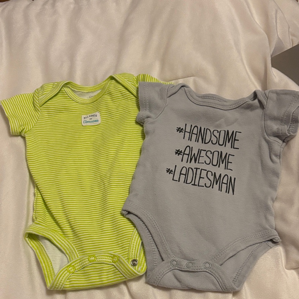 Simple Gray & Lime Stripe Baby One-Piece Bodysuit Set